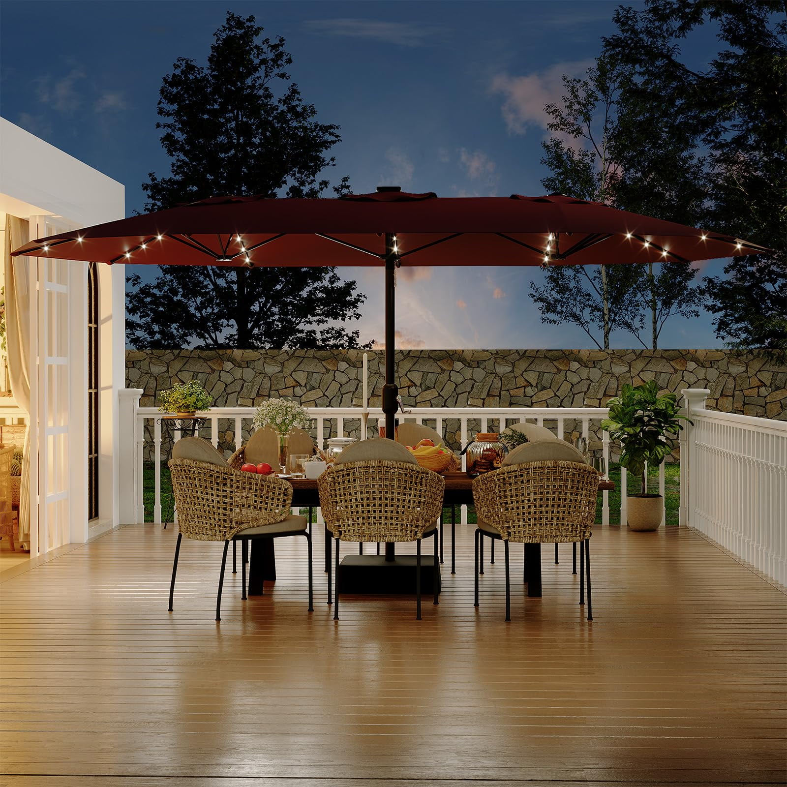 15FT Rectangular Patio Umbrella with Base Included - Large Patio Umbrella with Crank Handle, UV Protection for Outdoor Market, Backyard, Pool