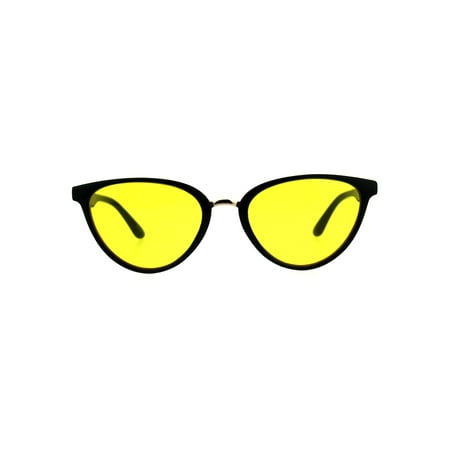 Womens Pimp Color Cat Eye Thin Horn Rim Plastic Sunglasses Yellow