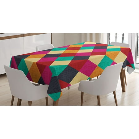 

Colorful Tablecloth Geometric Rhombus Checkered Pattern with Grunge Look Simple Distressed Squares Rectangular Table Cover for Dining Room Kitchen 52 X 70 Inches Multicolor by Ambesonne