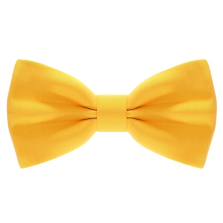 Satin Classic Pre-Tied Bow Tie Formal Solid Tuxedo, by Bow Tie House (Small, Yellow)