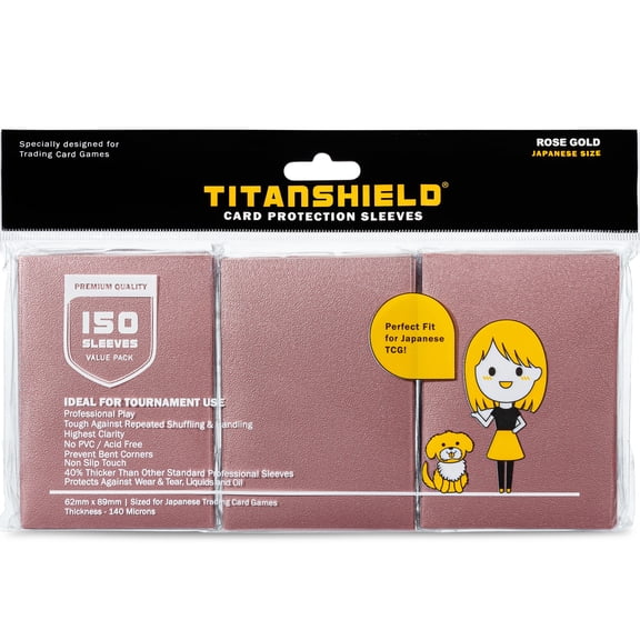 TitanShield (150 Sleeve) Colored Small Japanese Sized Trading Card Sleeves Deck Protector for Yu-Gi-Oh, Cardfight!! Vanguard & More (Rose Gold)