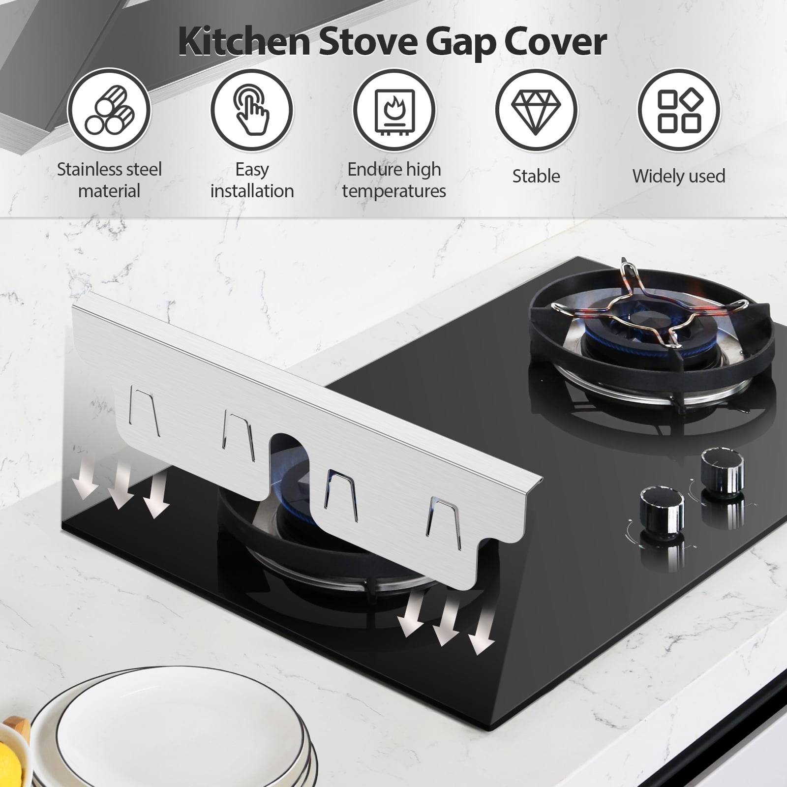 2Pcs Stainless Steel Stove Gap Covers Snug Fit Adjustable Length Oven Side Gap Fillers Anti Rust Heat Resistant Stove Counter Gap Fillers for Home Kitchen