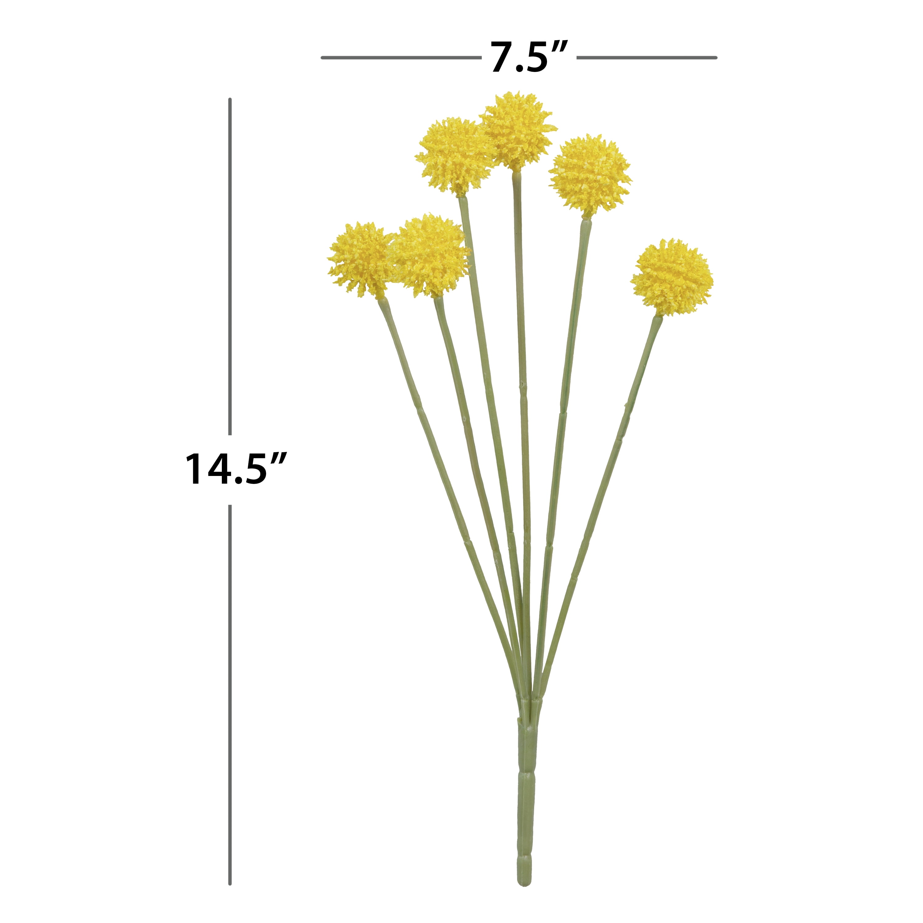 (4 pack) 14-inch Artificial Yellow 6 Heads Billy Button Pick, for Indoor Use, by Mainstays