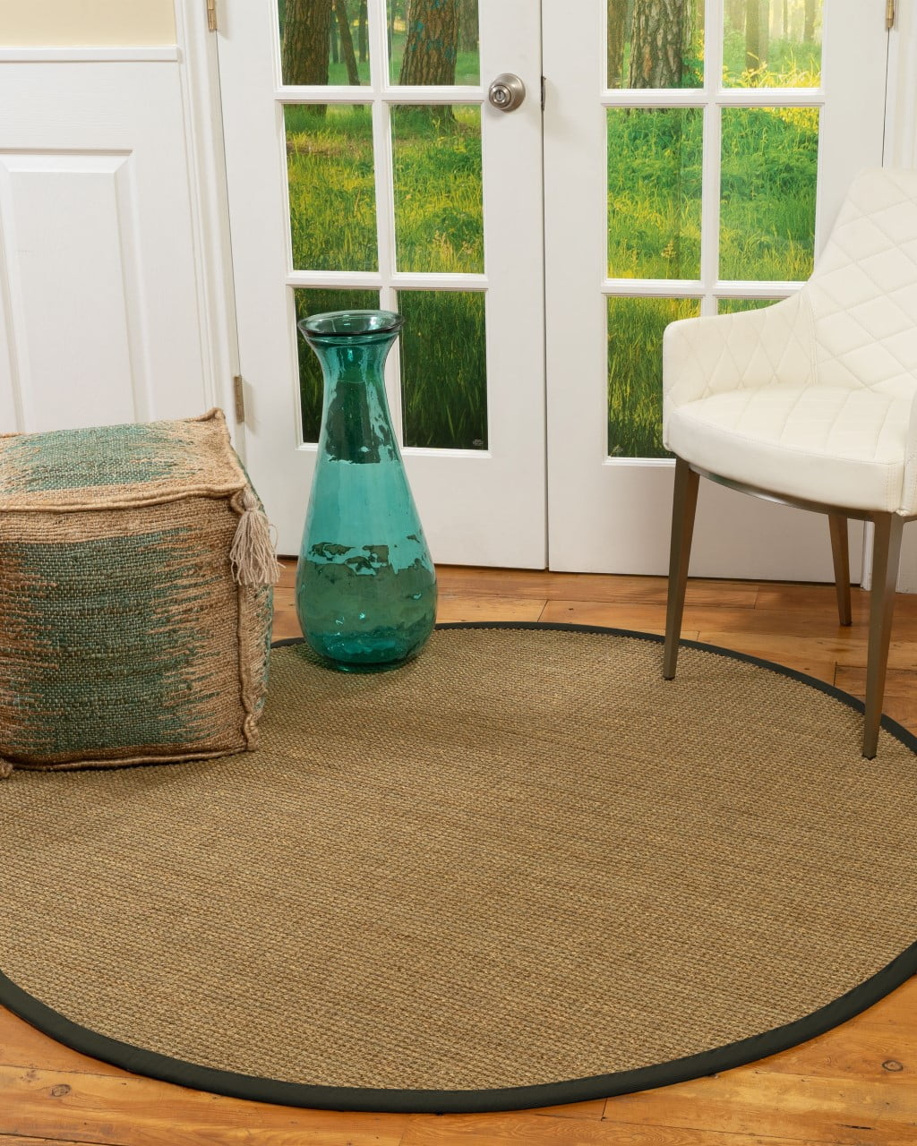 Natural Area Rugs Hamptons Custom Seagrass Rug, 6', Round Moss Border