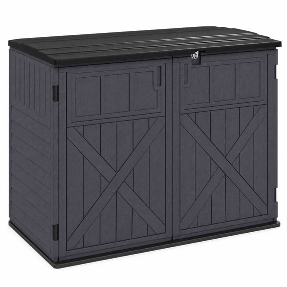 Biotree Brown 20 Cu.Ft Horizontal Outdoor Storage Shed, Weatherproof Resin Deck Box Cabinet with Adjustable Shelf for Garden Tools & Pool Gear