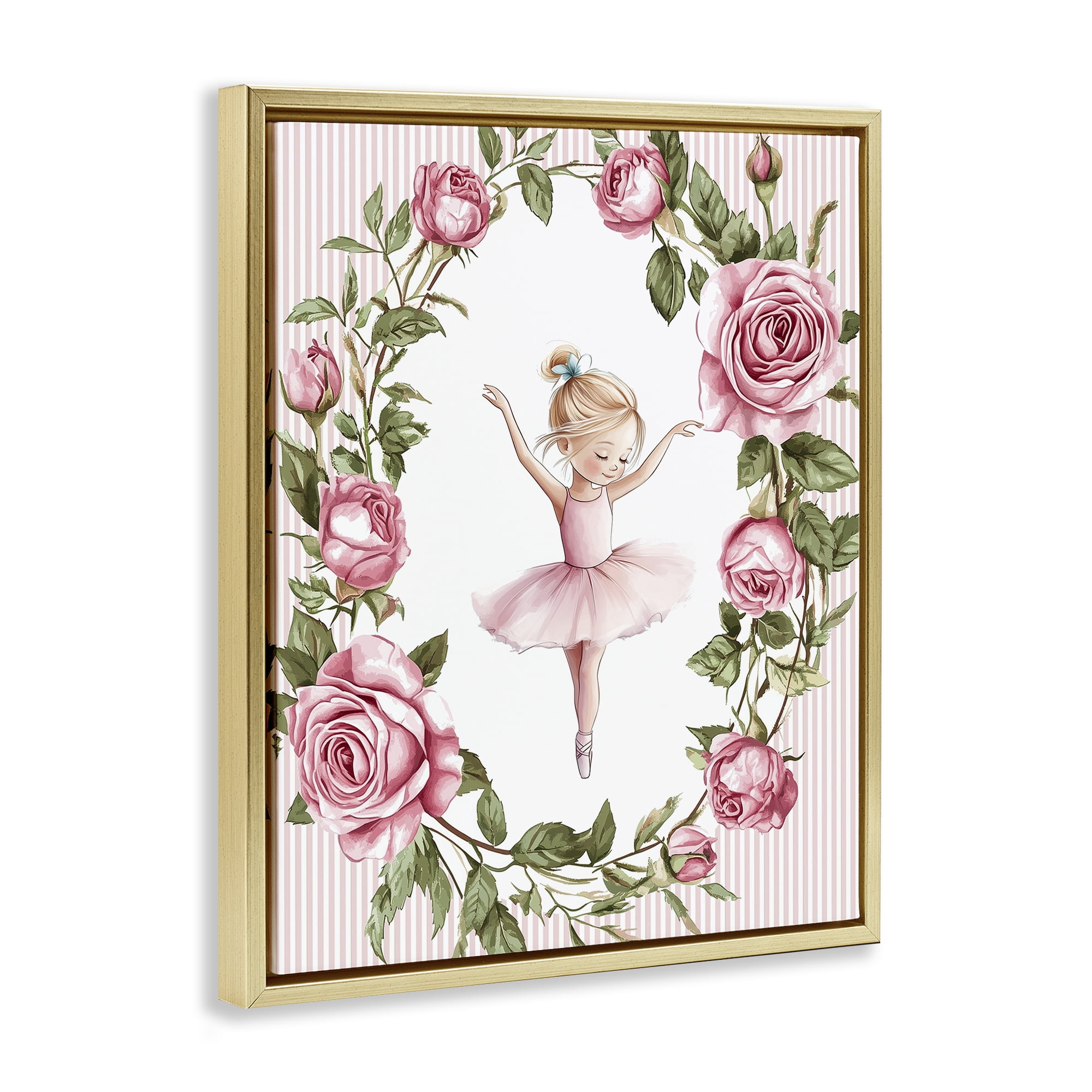 Stupell Industries Little Rose Dance Gold Framed Floater Canvas Wall Art, design by Christine Simpson Art