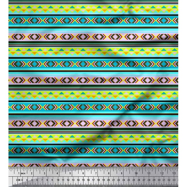 Soimoi polyester Crepe Fabric Aztec Geometric Print Fabric by the Yard 52 Inch Wide