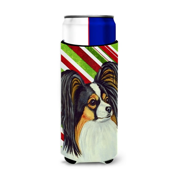 Carolines Treasures LH9255MUK Papillon Candy Cane Holiday Christmas Ultra Hugger for slim cans Slim Can multicolor