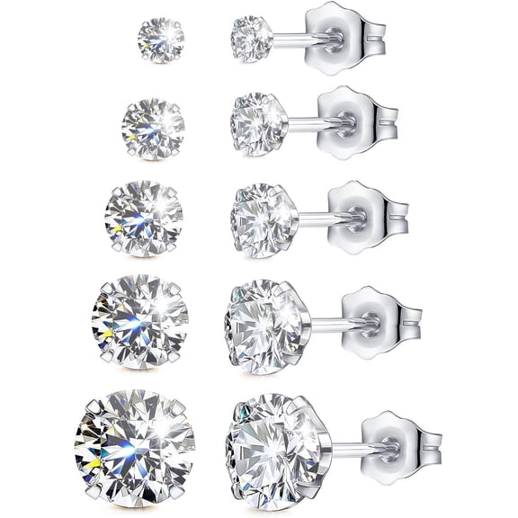 CROPD Cubic Zirconia Earrings Studs for Women Men, 14K White/Yellow Gold Over Fake Diamond Earrings AAAAA  CZ Stud Earrings Hypoallergenic Piercing Earring Sets for Women Men Sensitive Ears