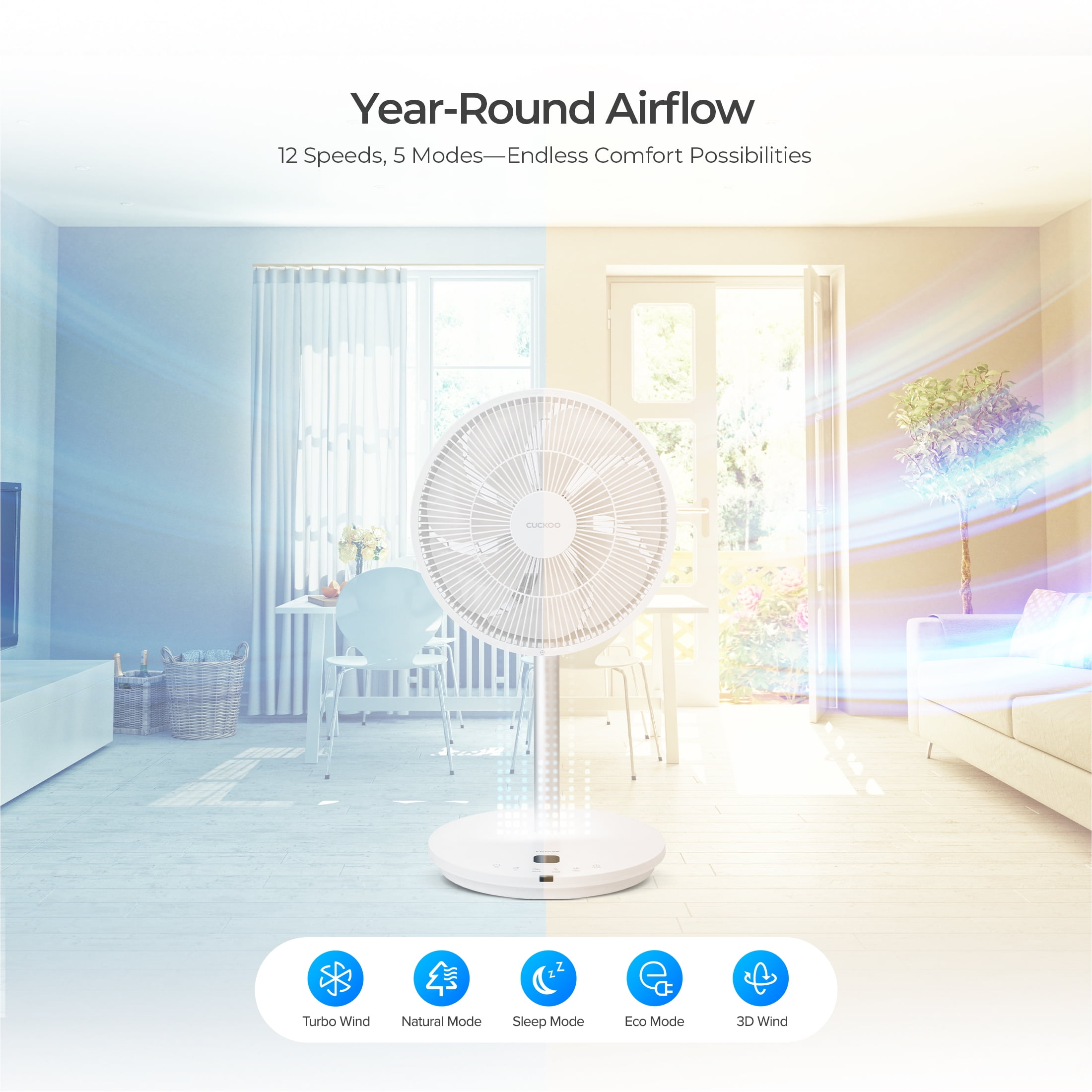 Cuckoo Air Circulator Fan Folding, BLDC Motor, 12 Speeds, 4 Modes, White (CF-AC1410WH)