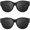 (2 Pack) Glossy Black+black, variant on Women's Vintage Oversized Round Cat Eye Sunglasses Tortoiseshell Print Thick Frame UV400 100% UVA UVB Blocking Dark Lens Retro Boho Shades for Vacation Party Outdoor