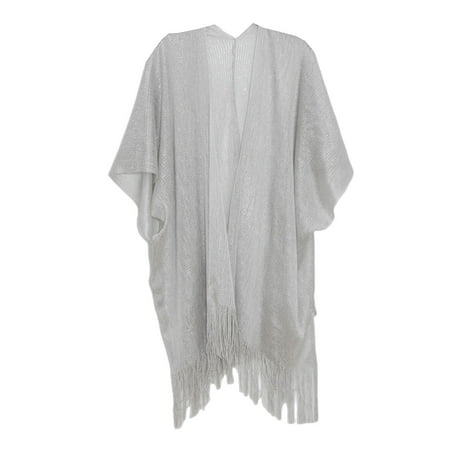 Fvsianol Thin Shawl Cover Up Coat Half Sleeve Solid Color Women Shawl Open Front Tassel Sunscreen Thin Bikini Cover Up Beachwear