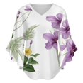 thumbnail image 5 of Elegant Floral Watercolor Painting Women's V-Neck Blouse With 3/4 Ruffled Bell Sleeves Casual Top Ladies Blouses, 5 of 7