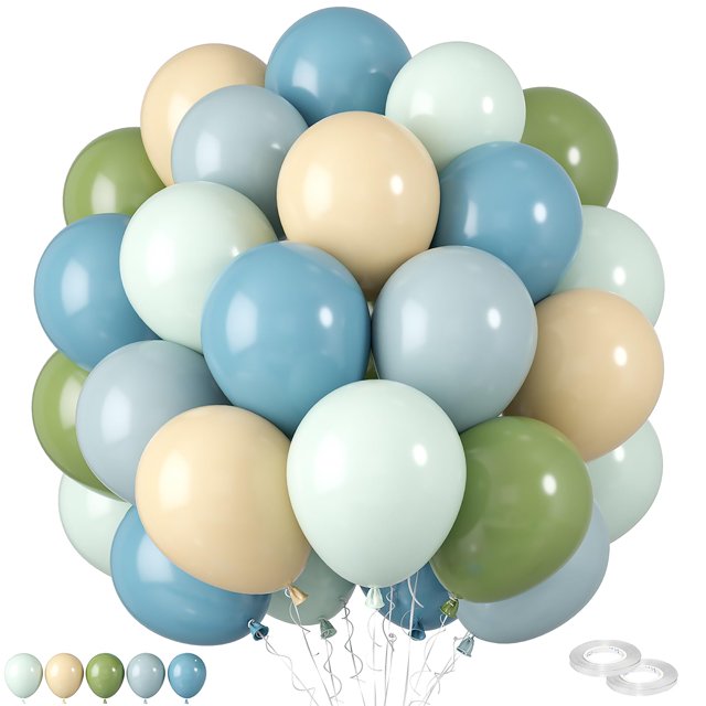 Globos FEYG, color azul y verde, 60 unidades, 30 cm, macarrones de color verde aguacate