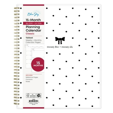 Blue Sky Monthly Weekly Large (8.5" x 11") White Black Dots 15-Month (April 2025 - June 2026)