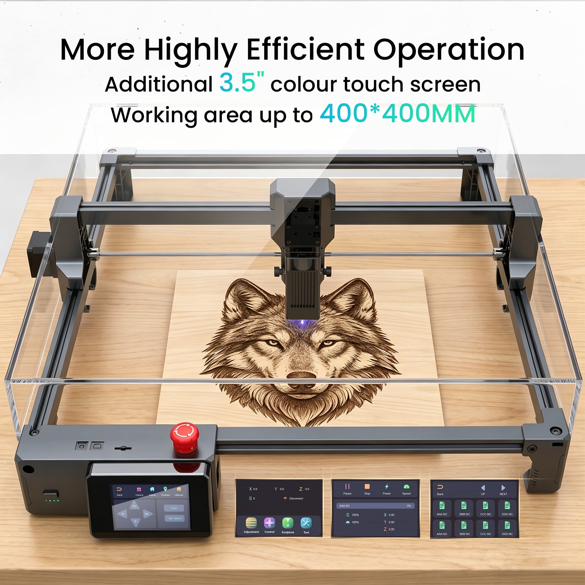 NOVODESK 5W Laser Engraver, 15.7" x 15.7" CNC Laser Cutter and Engraver, 0.08mm High Precision DIY Laser Engraving Machine with Touchscreen, Offline Laser Engraver with WiFi/USB for Wood, Metal, Acry