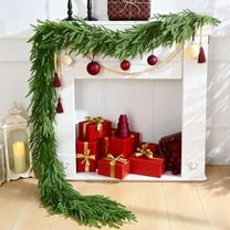 Guvpev 2Pcs Artificial Norfolk Pine Garlands, 9FT Real Touch Winter Pine Christmas Garland, Green Faux Greenery Garland for Table, Mantel, Wall, Indoor, Outdoor, Winter Holiday Christmas Decorations