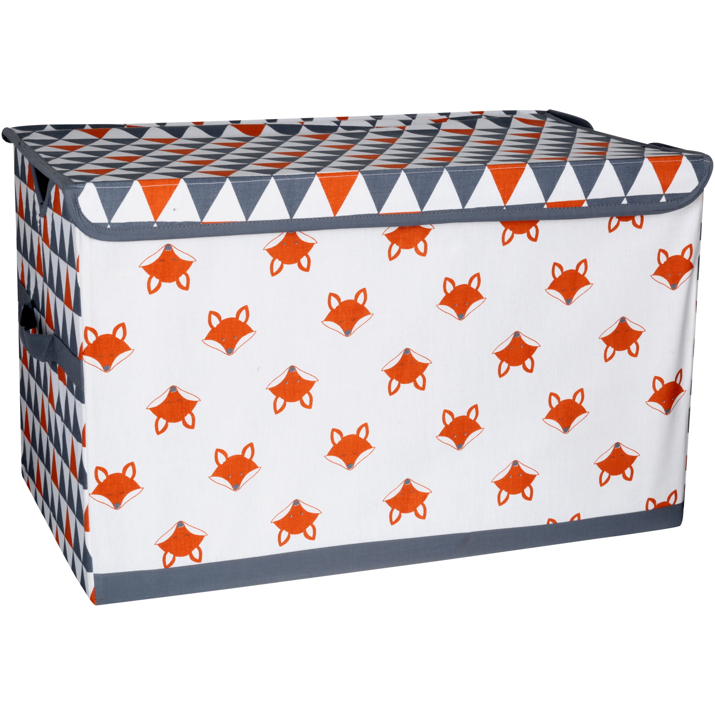 Playful Fox Orange and Gray Cotton Storage Toy Chest