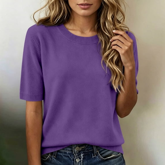 Active Tops Women Compression Shirt Long Sleeve Loose Fit Short Sleeve Women Ringer Tee Casual Workout Tops Women Summer T Shirts Shirts Women Raglan Shirts for Women Ladies Shirt Purple XXL
