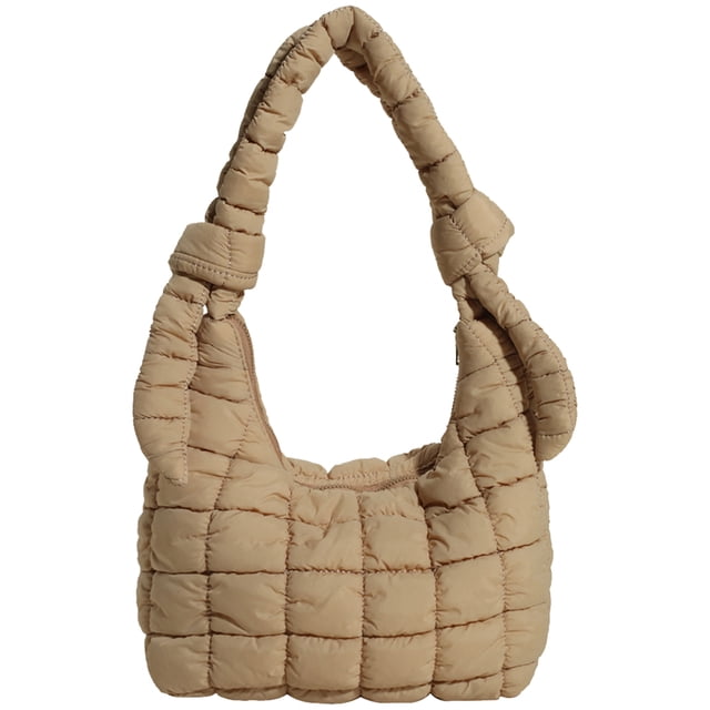 Bolso Plisado Nube para Mujer Bolso Acolchado Ligero Y Suave Bolso Tipo Cartera para Niña (caqui)