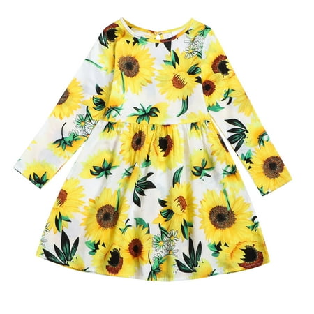 

Easter Dress for Girls Size 6 Little Girls Christmas Dresses Toddler Kids Girls Floral Sunlowers Long Sleeves Beach Dress Princess Clothes Land Dresses for Girls Little Girl Dresses 5t