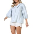 thumbnail image 4 of Button Down Striped Shirt Dressy Casual Blouse for Women Ruffled Sleeve Summer Babydoll Tops L Blue, 4 of 6