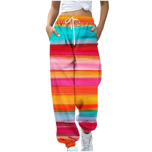 Floral Printed Sweatpants Women Loose High Waisted Cropped Pants with Drawstring Pockets Casual Trendy Jogger Pant Athletic Running Cuffed Ankle Slacks Workout Business Bottoms
