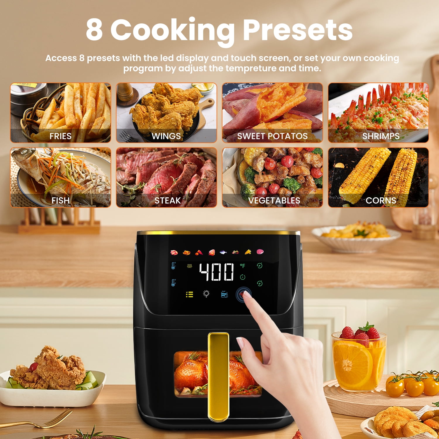 Air Fryer Hot Sell Kitchen Appliances Green White Touch Screen