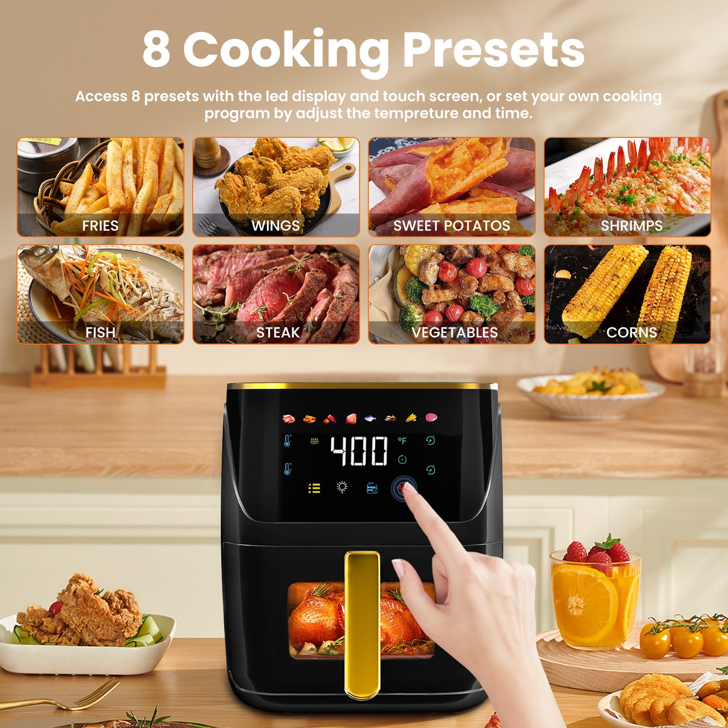 DEIME Air Fryer 8.5 QT Oilless Oven Large AirFryer Healthy Cooker with 10  1-Touch Preset, Visible Cooking Window, Non-Stick Basket & Dishwasher Safe