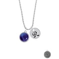 thumbnail image 2 of Delight Jewelry Silvertone Round - Imitation Cat's Eye - Blue - Silvertone Script Initial Disc - R - Charm Necklace, 20"+3", 2 of 4