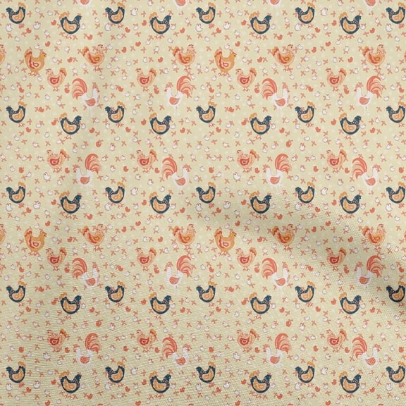 oneOone Cotton Cambric Beige Fabric Birds Rooster Sewing Craft Projects Fabric Prints By Yard 42 Inch Wide