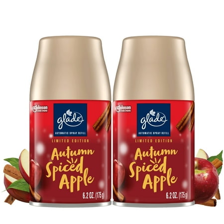 Glade Automatic Spray Refills  Stocking Stuffers  Air Freshener  Autumn Spiced Apple  Fragrance Infused with Essential Oils  6.2 oz  2 Count