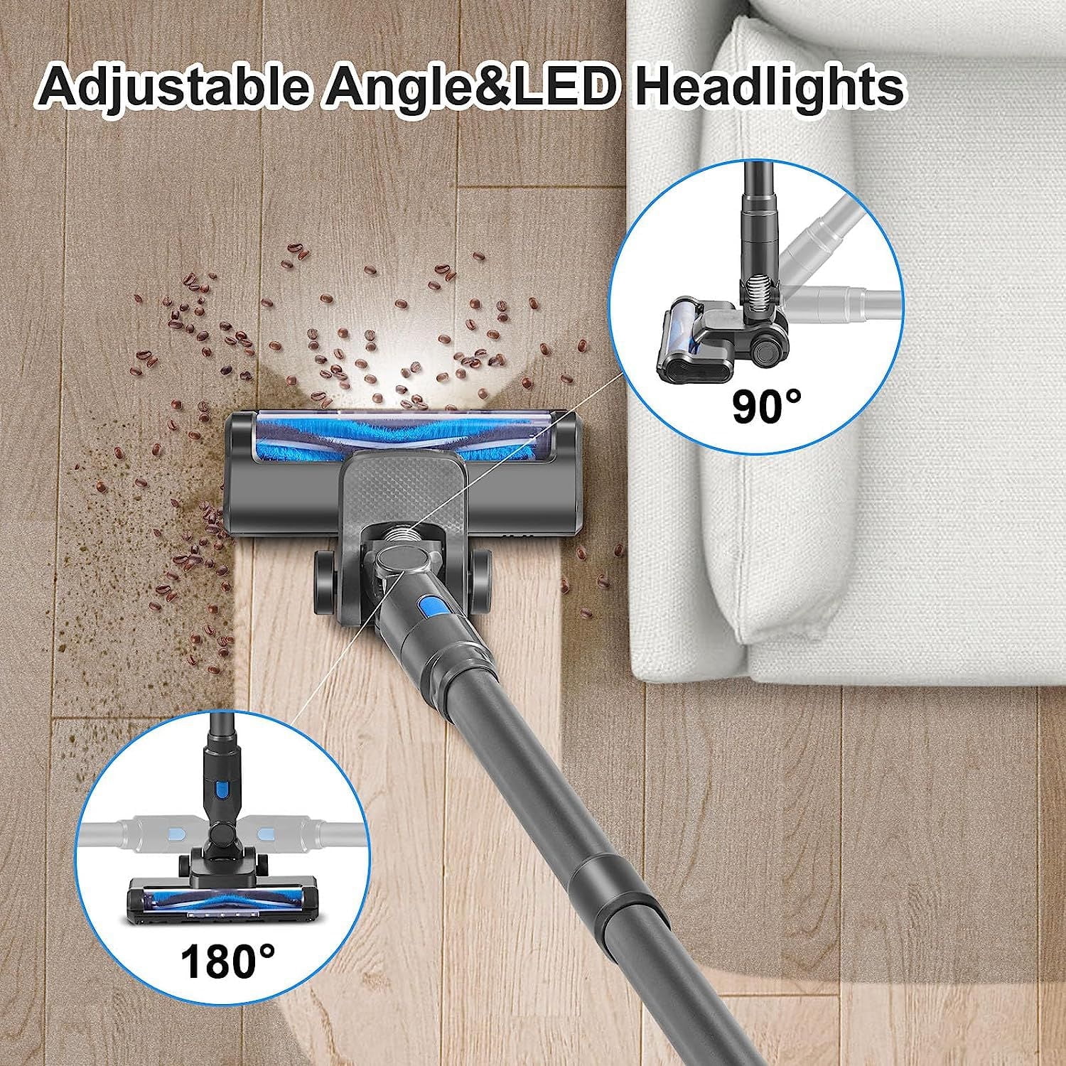 Moolan Cordless Vacuum Cleaner, 380W 28Kpa 50 Mins Vacuum Cleaners for Home, 6 in 1 Stick Cordless Vacuum with LED, Wall Dock, Anti-Tangle Rechargeable Vacuum for Pet Hair Carpet Hardwood Floor