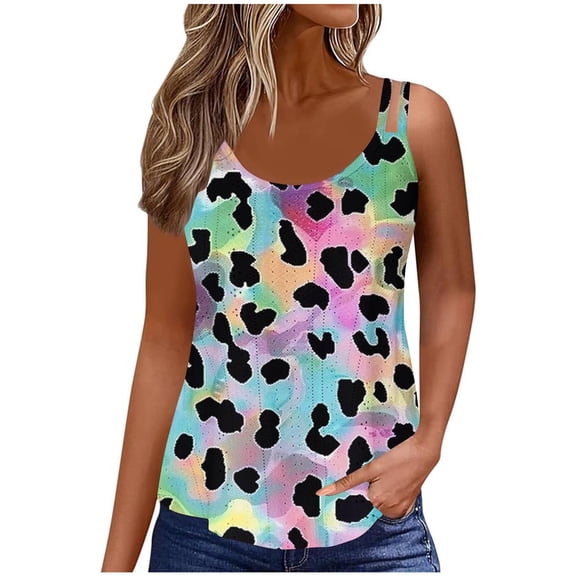 HaoXianJian Summer Womens Summer Tank Top Floral Print Tee Round Neck Sleeveless Top for Women Casual Flowy 2025