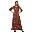 thumbnail image 1 of Moomaya Printed Round Neck 3/4 Sleeve Long Maxi Dress With Drawstring Waist, 1 of 3