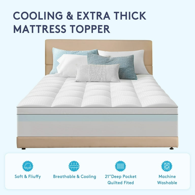 Full Size Dual Layer 4 Inch Memory Foam Mattress Topper 2 Inch Gel Memory Foam and 2 Inch Cooling Pillow Top Mattress Pad Cover for Back Pain Medium Support Shop Black