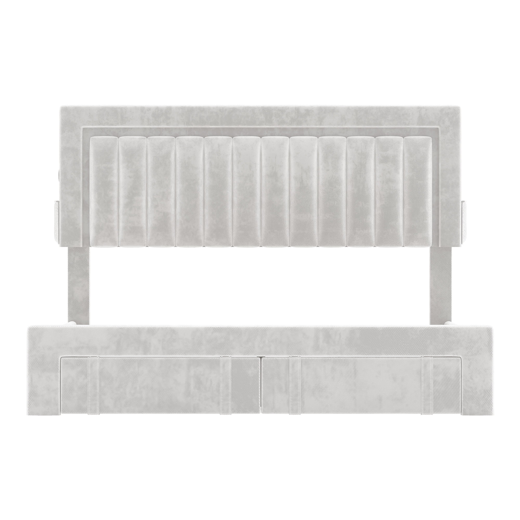 Uforic Queen Size White Velvet Upholstered Platform Bed Frame with RGB LED Lights, 4 Storage Drawers & USB Ports