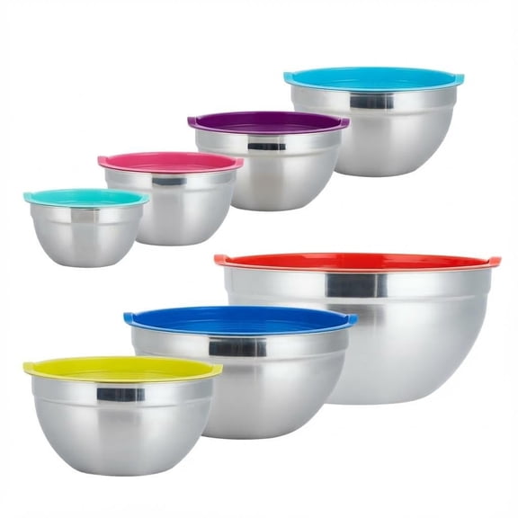 7-Piece Stainless Steel Nesting Mixing Bowls with Airtight Lid - Space-Saving Set for Cooking, Baking & Food Storage