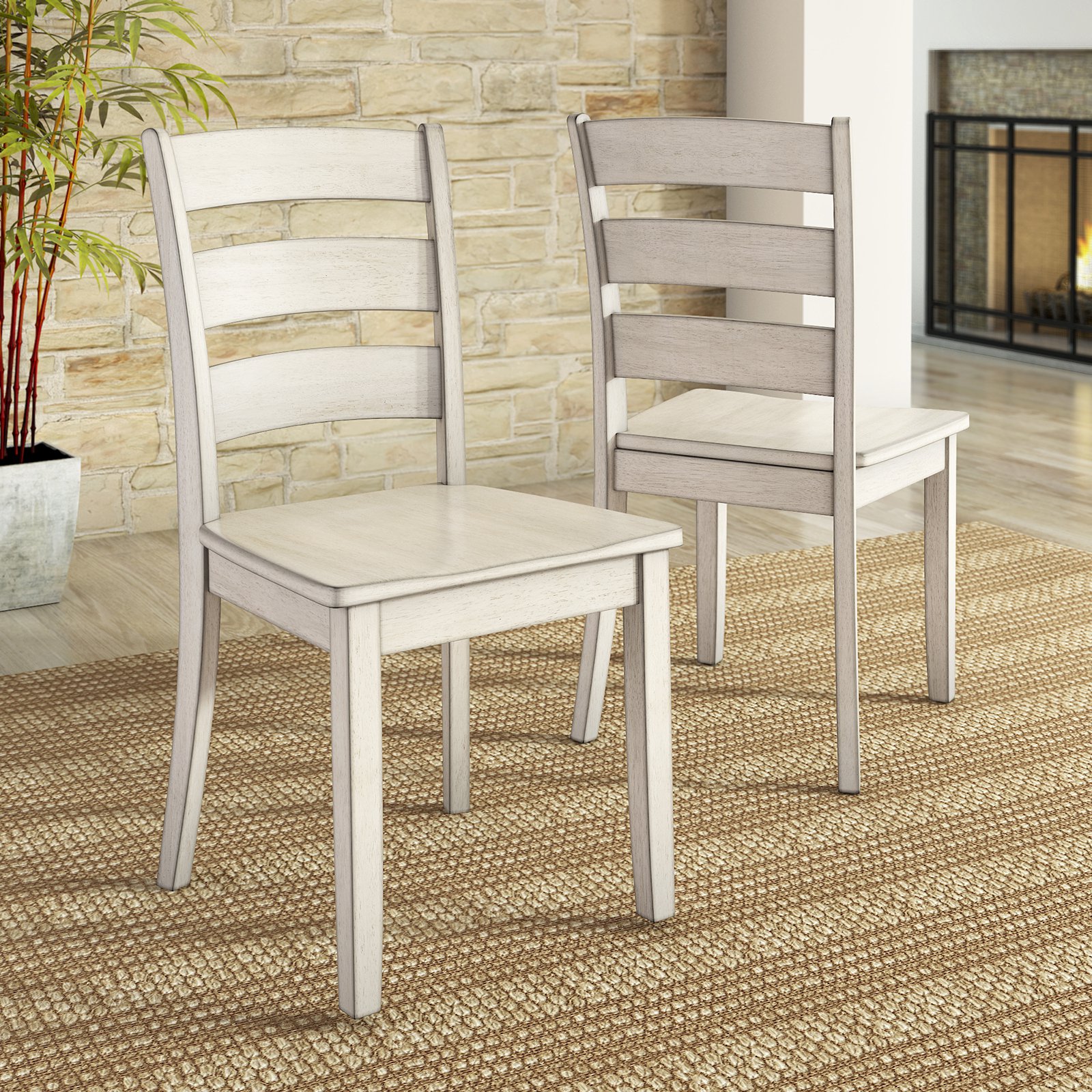 Lexington 5-Piece Dining Set with 48 Dining Table and 4 Ladder Back Chairs, Antique White