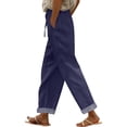 thumbnail image 2 of Mifsaly Womens Linen Pants Elastic Waist Drawstring Striped Cuffs Trousers Lightweight Summer Casual Beach Vacation Pant with Pockets XL, 2 of 7