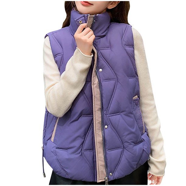 Chaqueta informal sin mangas con capucha, bolsillos y cuello alto, con bloques de color, para mujer. Chaqueta de algodón para mujer.