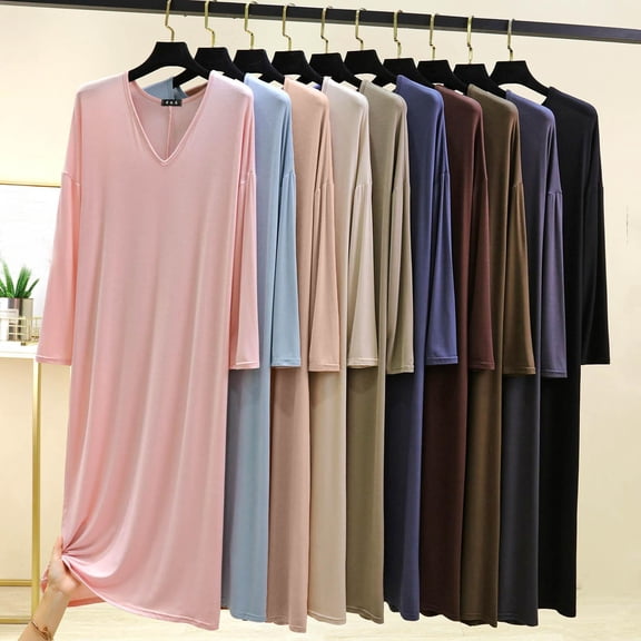 YUANxueke Plus Size Pajama Gowns for Women Modal Long Sleeve V Neck Long Sleep Dresses Casual Soft Comfortable Loungewear Pajamas