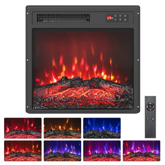 Furnibear 18 Inch Electric Fireplace Insert, Recessed Wall Electric Fireplace Heater with 7 Flame Colors and Remote Control, Black