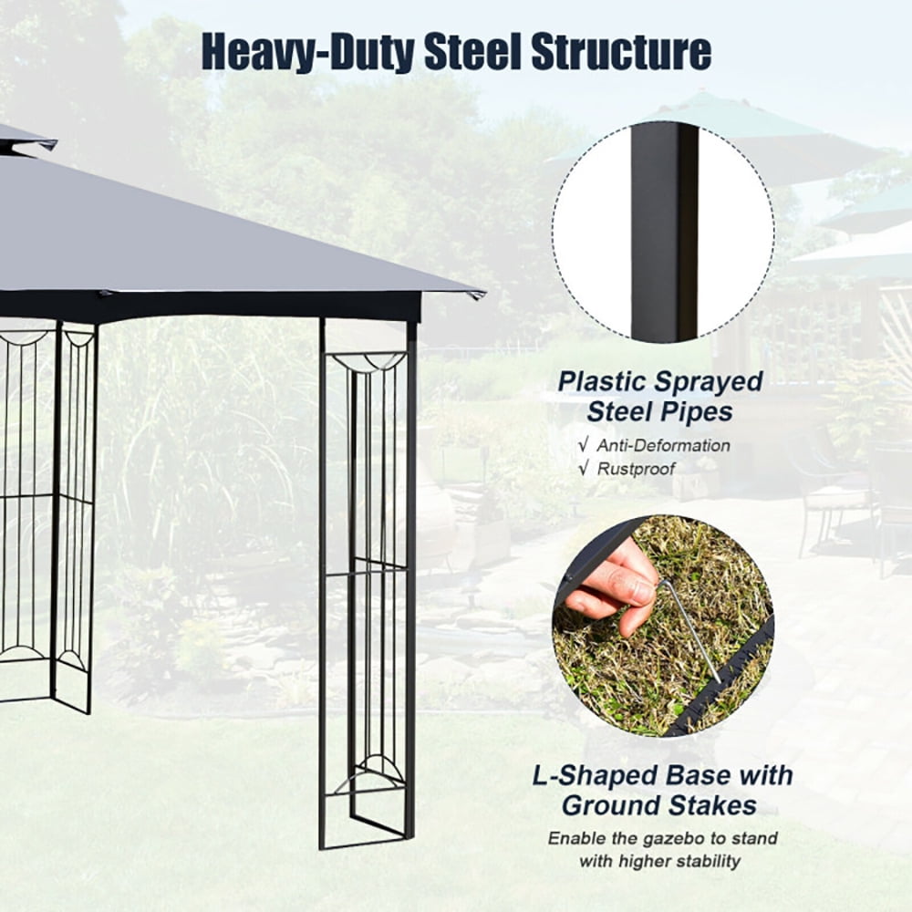 Aimee Lii 10 x 10 Feet L-Shaped Patio Canopy Gazebo Outdoor 2-Tier Steel Tent, Backyard Canopy Gazebo for Party Wedding BBQ Events, Gray Aimee Lii 10 x 10 Feet L-Shaped Patio Canopy Gazebo Outdoor 2-Tier Steel Tent, Backyard Canopy Gazebo for Party Wedding BBQ Events, Gray