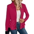thumbnail image 2 of Women'S Pearl Trim Blazer Open Front Long Sleeve Shawl Collar Elegant Suits Jackets Rose Red L, 2 of 7