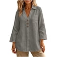 thumbnail image 4 of Neewe Womens Cotton Linen Solid Lapel Long Sleeves Button Down Shirt Top Casual Basic Daily Blouse, 4 of 8