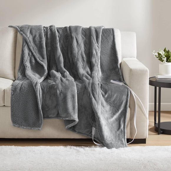 Beautyrest Manta calefactora, manta eléctrica, suave, cálida, felpa reversible, manta calefactora Sherpa, 3 ajustes de calor, apagado automático de 2 horas, lavable a máquina, gran tamaño 60 x 70 pulg