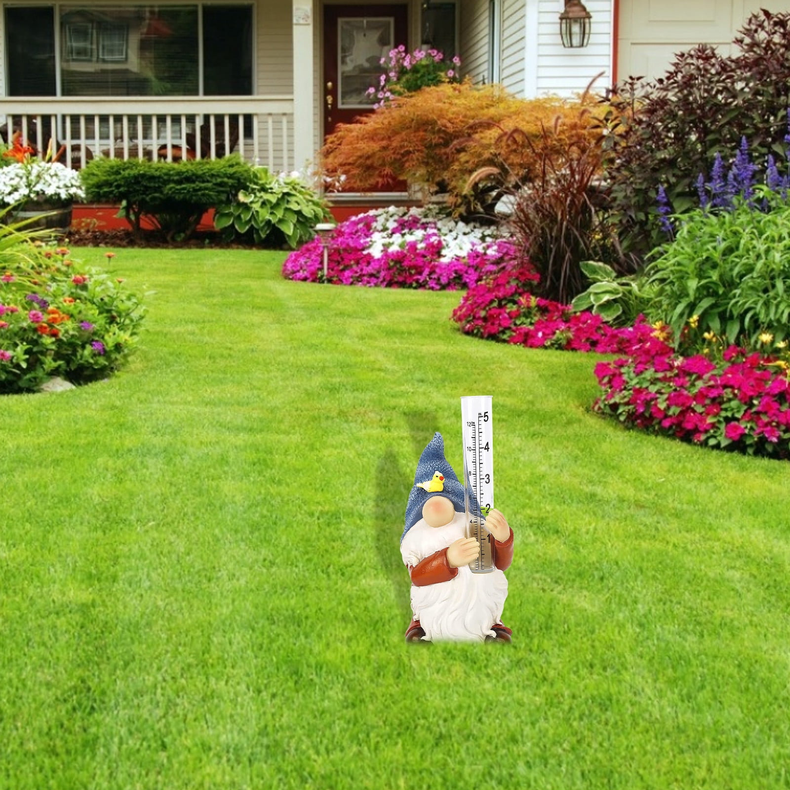 Kyusrd Gnome Rain Gauges Garden Statue With A Plastic Rain Gauge Hand Painted