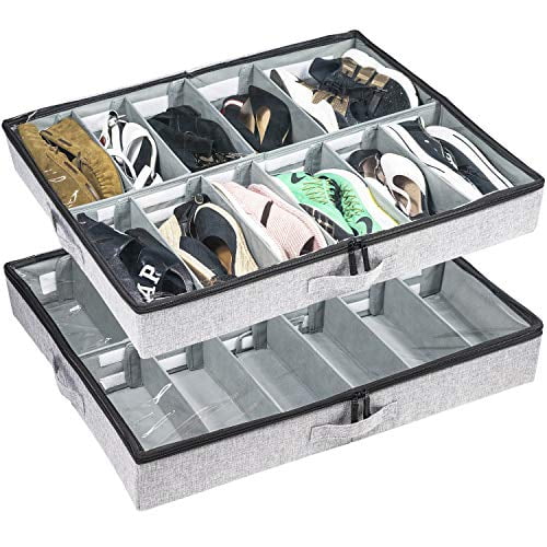 Low Profile Under Bed Shoe Storage Organizer, 4.5'' Tall and Fits Beds