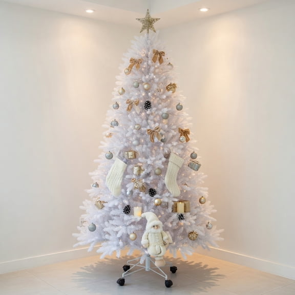Resenkos 7-Ft Artificial Christmas Tree with 1880 PE PVC Branch Tips - White